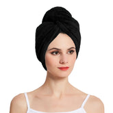 Kuber Industries Hair Wrapper|Hair-Drying Bathrobe Turban Towel|Stretchy Microfiber Quick Absorbent Hair Dry Salon Towel (Black)